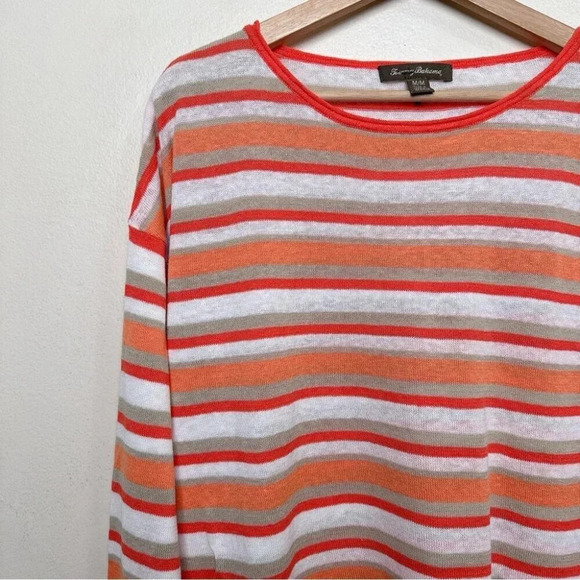 Tommy Bahama Womens Medium Linen Orange Stripe Long Sleeve Top - Picture 6 of 12